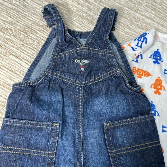 18m Osh Kosh Jean denim overalls and hoodie with Joe onsie blue and orange - Picture 11 of 16